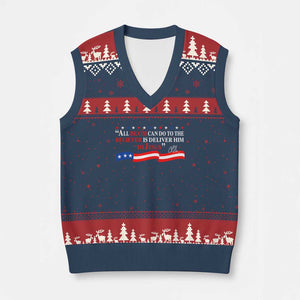 Patriotic Christian Faith V-Neck Knit Sweater Vest All Death Can Do Is Deliver Him to Jesus TS02 Navy Red Print Your Wear