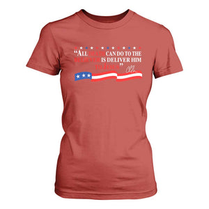 Patriotic Christian Faith T Shirt For Women All Death Can Do Is Deliver Him to Jesus TS02 Red Print Your Wear