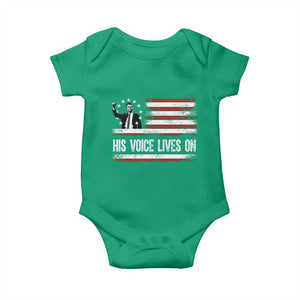 Charlie Kirk Memorial Baby Onesie His Voice Lives On Vintage Patriotic American Flag TS02 Irish Green Print Your Wear
