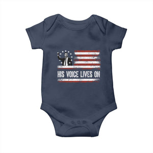 Charlie Kirk Memorial Baby Onesie His Voice Lives On Vintage Patriotic American Flag TS02 Navy Print Your Wear
