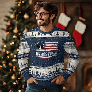 Charlie Kirk Memorial Ugly Christmas Sweater His Voice Lives On Vintage Patriotic American Flag TS02 Navy Beige Print Your Wear