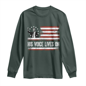 Charlie Kirk Memorial Long Sleeve Shirt His Voice Lives On Vintage Patriotic American Flag TS02 Dark Forest Green Print Your Wear