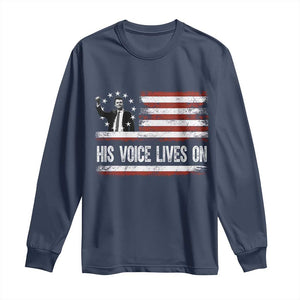 Charlie Kirk Memorial Long Sleeve Shirt His Voice Lives On Vintage Patriotic American Flag TS02 Navy Print Your Wear