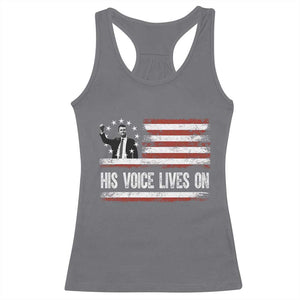 Charlie Kirk Memorial Racerback Tank Top His Voice Lives On Vintage Patriotic American Flag TS02 Charcoal Print Your Wear