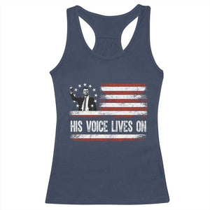 Charlie Kirk Memorial Racerback Tank Top His Voice Lives On Vintage Patriotic American Flag TS02 Navy Print Your Wear