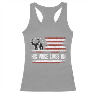 Charlie Kirk Memorial Racerback Tank Top His Voice Lives On Vintage Patriotic American Flag TS02 Sport Gray Print Your Wear