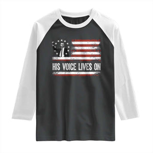 Charlie Kirk Memorial Raglan Shirt His Voice Lives On Vintage Patriotic American Flag TS02 Black White Print Your Wear