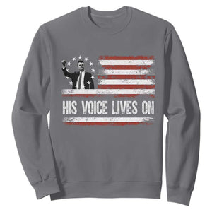 Charlie Kirk Memorial Sweatshirt His Voice Lives On Vintage Patriotic American Flag TS02 Charcoal Print Your Wear