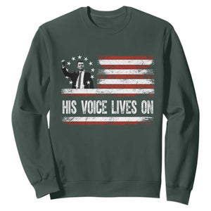 Charlie Kirk Memorial Sweatshirt His Voice Lives On Vintage Patriotic American Flag TS02 Dark Forest Green Print Your Wear