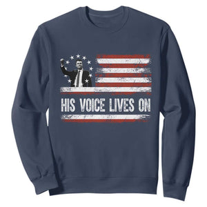 Charlie Kirk Memorial Sweatshirt His Voice Lives On Vintage Patriotic American Flag TS02 Navy Print Your Wear