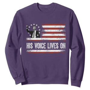 Charlie Kirk Memorial Sweatshirt His Voice Lives On Vintage Patriotic American Flag TS02 Purple Print Your Wear