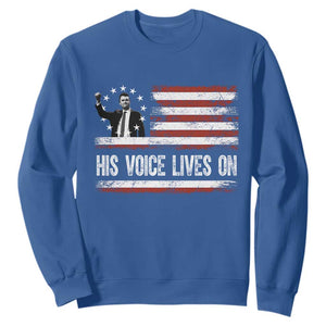 Charlie Kirk Memorial Sweatshirt His Voice Lives On Vintage Patriotic American Flag TS02 Royal Blue Print Your Wear