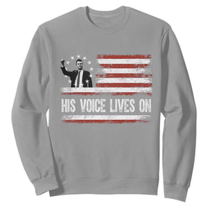 Charlie Kirk Memorial Sweatshirt His Voice Lives On Vintage Patriotic American Flag TS02 Sport Gray Print Your Wear