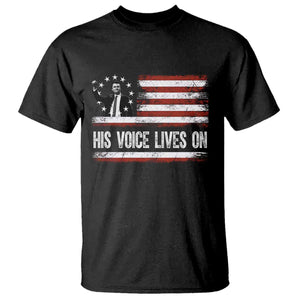 Charlie Kirk Memorial T Shirt His Voice Lives On Vintage Patriotic American Flag TS02 Black Print Your Wear