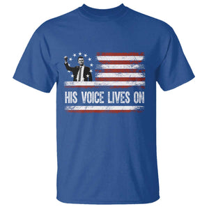 Charlie Kirk Memorial T Shirt His Voice Lives On Vintage Patriotic American Flag TS02 Royal Blue Print Your Wear