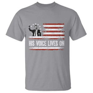 Charlie Kirk Memorial T Shirt His Voice Lives On Vintage Patriotic American Flag TS02 Sport Gray Print Your Wear
