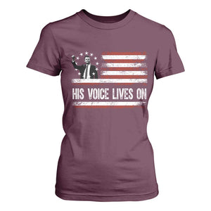 Charlie Kirk Memorial T Shirt For Women His Voice Lives On Vintage Patriotic American Flag TS02 Maroon Print Your Wear