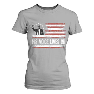 Charlie Kirk Memorial T Shirt For Women His Voice Lives On Vintage Patriotic American Flag TS02 Sport Gray Print Your Wear