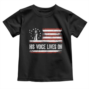 Charlie Kirk Memorial Toddler T Shirt His Voice Lives On Vintage Patriotic American Flag TS02 Black Print Your Wear