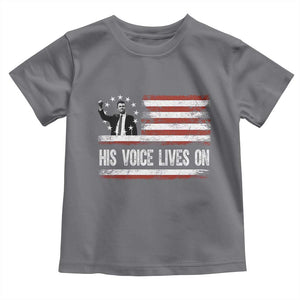 Charlie Kirk Memorial Toddler T Shirt His Voice Lives On Vintage Patriotic American Flag TS02 Charcoal Print Your Wear
