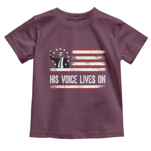 Charlie Kirk Memorial Toddler T Shirt His Voice Lives On Vintage Patriotic American Flag TS02 Maroon Print Your Wear