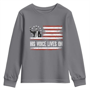 Charlie Kirk Memorial Youth Sweatshirt His Voice Lives On Vintage Patriotic American Flag TS02 Charcoal Print Your Wear