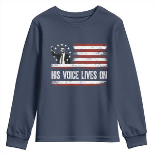 Charlie Kirk Memorial Youth Sweatshirt His Voice Lives On Vintage Patriotic American Flag TS02 Navy Print Your Wear