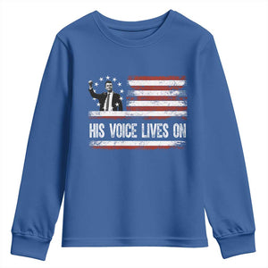 Charlie Kirk Memorial Youth Sweatshirt His Voice Lives On Vintage Patriotic American Flag TS02 Royal Blue Print Your Wear