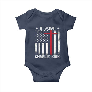 I Am Charlie Kirk Baby Onesie Christian Cross Faith American Falg TS02 Navy Print Your Wear