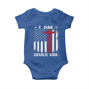 I Am Charlie Kirk Baby Onesie Christian Cross Faith American Flag TS02 Royal Blue Print Your Wear
