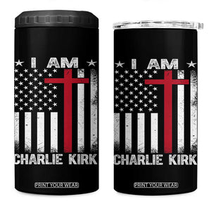 I Am Charlie Kirk 4 in 1 Can Cooler Tumbler Christian Cross Faith American Flag TS02 One Size: 16 oz Black Print Your Wear