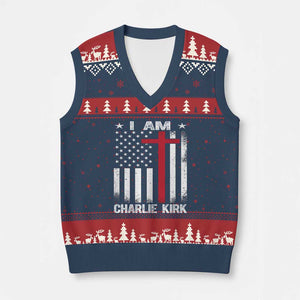I Am Charlie Kirk V-Neck Knit Sweater Vest Christian Cross Faith American Flag TS02 Navy Red Print Your Wear