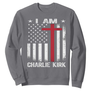 I Am Charlie Kirk Sweatshirt Christian Cross Faith American Falg TS02 Charcoal Print Your Wear