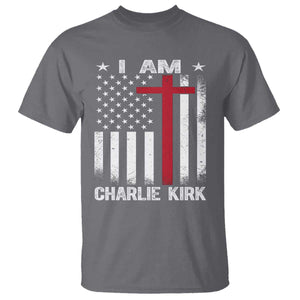 I Am Charlie Kirk T Shirt Christian Cross Faith American Flag TS02 Charcoal Print Your Wear