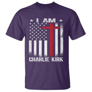 I Am Charlie Kirk T Shirt Christian Cross Faith American Falg TS02 Purple Print Your Wear