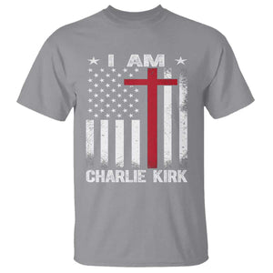 I Am Charlie Kirk T Shirt Christian Cross Faith American Flag TS02 Sport Gray Print Your Wear