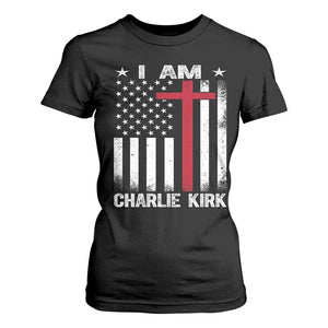 I Am Charlie Kirk T Shirt For Women Christian Cross Faith American Flag TS02 Black Print Your Wear