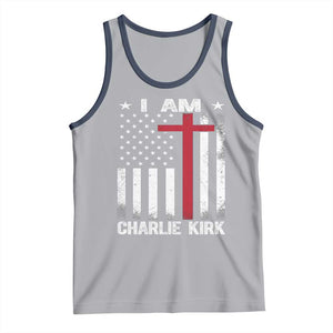 I Am Charlie Kirk Tank Top Christian Cross Faith American Flag TS02 Athletic Heather Navy Print Your Wear