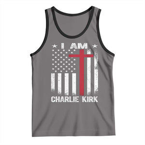 I Am Charlie Kirk Tank Top Christian Cross Faith American Flag TS02 Deep Heather Black Print Your Wear