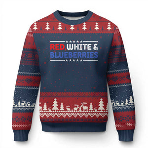 Red White and Blueberries Ugly Christmas Sweater Patriotic Tribute Memorial TS02 Navy Red Print Your Wear