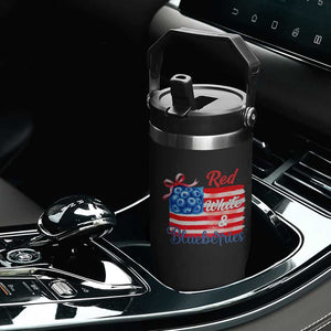 Red White and Blueberries Flip Straw Tumbler Patriotic Vintage American Flag Coquette Bow TS02 Print Your Wear