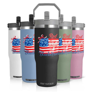 Red White and Blueberries Flip Straw Tumbler Patriotic Vintage American Flag Coquette Bow TS02 Print Your Wear