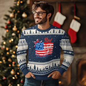 Red White and Blueberries Ugly Christmas Sweater Patriotic Vintage American Flag Coquette Bow TS02 Navy Beige Print Your Wear