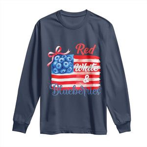 Red White and Blueberries Long Sleeve Shirt Patriotic Vintage American Flag Coquette Bow TS02 Navy Print Your Wear