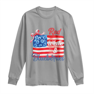 Red White and Blueberries Long Sleeve Shirt Patriotic Vintage American Flag Coquette Bow TS02 Sport Gray Print Your Wear
