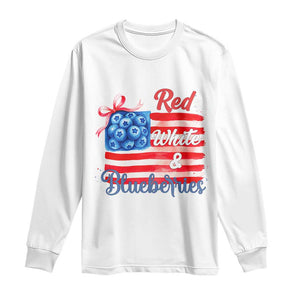 Red White and Blueberries Long Sleeve Shirt Patriotic Vintage American Flag Coquette Bow TS02 White Print Your Wear