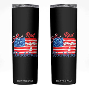 Red White and Blueberries Skinny Tumbler Patriotic Vintage American Flag Coquette Bow TS02 Black Print Your Wear