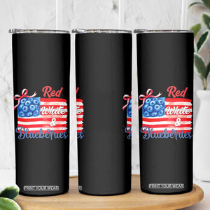 Red White and Blueberries Skinny Tumbler Patriotic Vintage American Flag Coquette Bow TS02 Print Your Wear