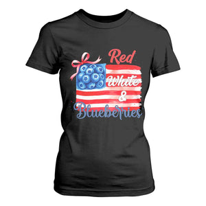 Red White and Blueberries T Shirt For Women Patriotic Vintage American Flag Coquette Bow TS02 Black Print Your Wear