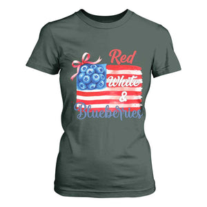 Red White and Blueberries T Shirt For Women Patriotic Vintage American Flag Coquette Bow TS02 Dark Forest Green Print Your Wear